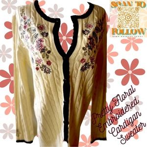 PIN UP STYLE FLORAL EMBROIDERED CARDIGAN SWEATER